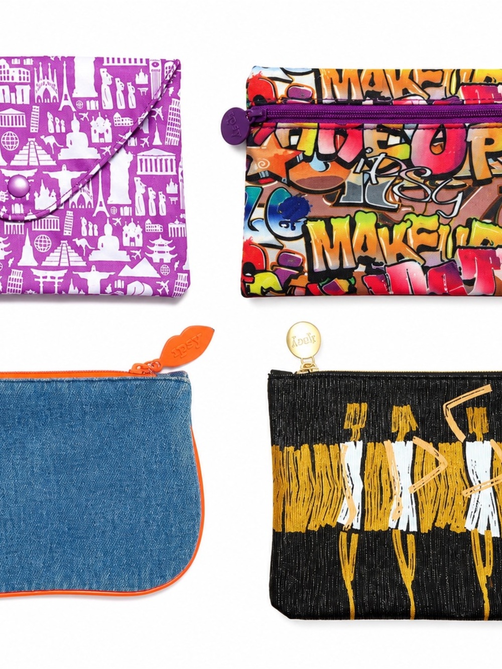 Ipsy Makeup Bag Bundle of 4 Cosmetic Travel Pouches Mixed Prints